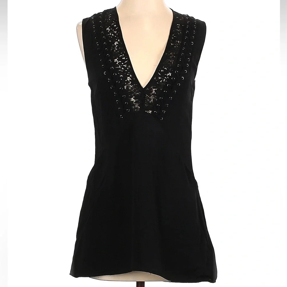 A.L.C Black Lace 100% Silk Lace Up Deep V Neck Cocktail Party Dress Size 2 XS